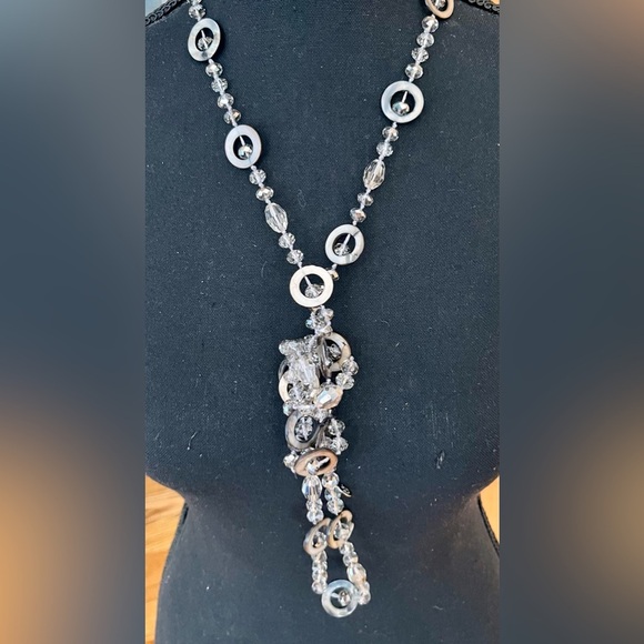 Cookie Lee Crystal and Abalone Shell 48 inch Necklace Sparkles Faceted Glistens - Picture 14 of 17